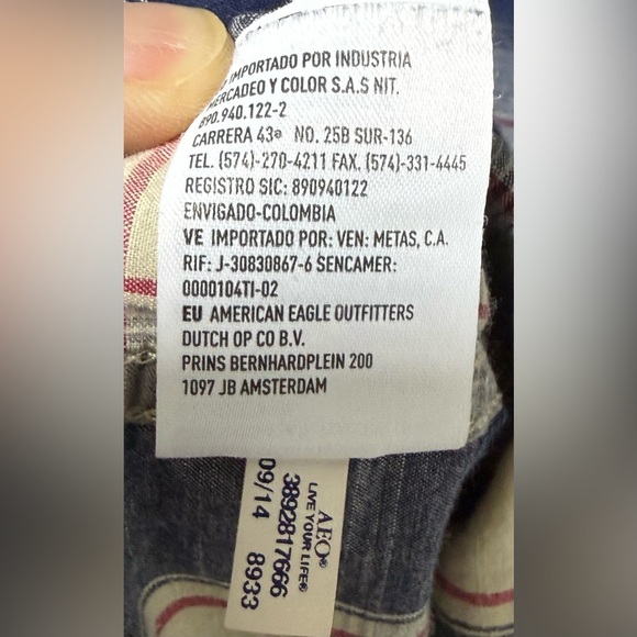 🪅American Eagle Blue Red Western Plaid Snap Down Long Sleeve Shirt - Picture 12 of 12